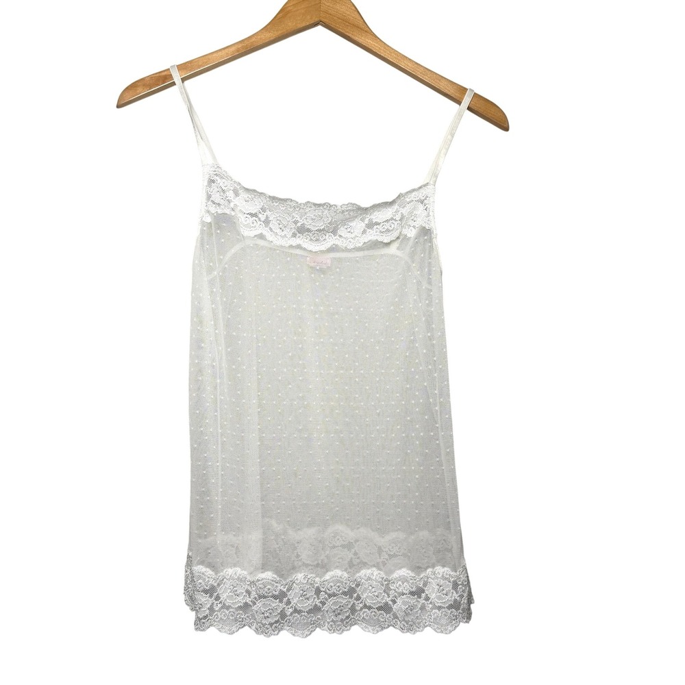 Jezebel White Sheer Mesh Lace Camisole Tank Top Size M Coquette Fairycore